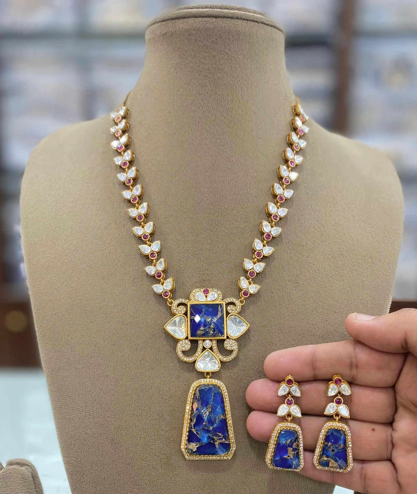 mossinte long necklace ad jewellery american diamond necklace Sabyasachi jewellery