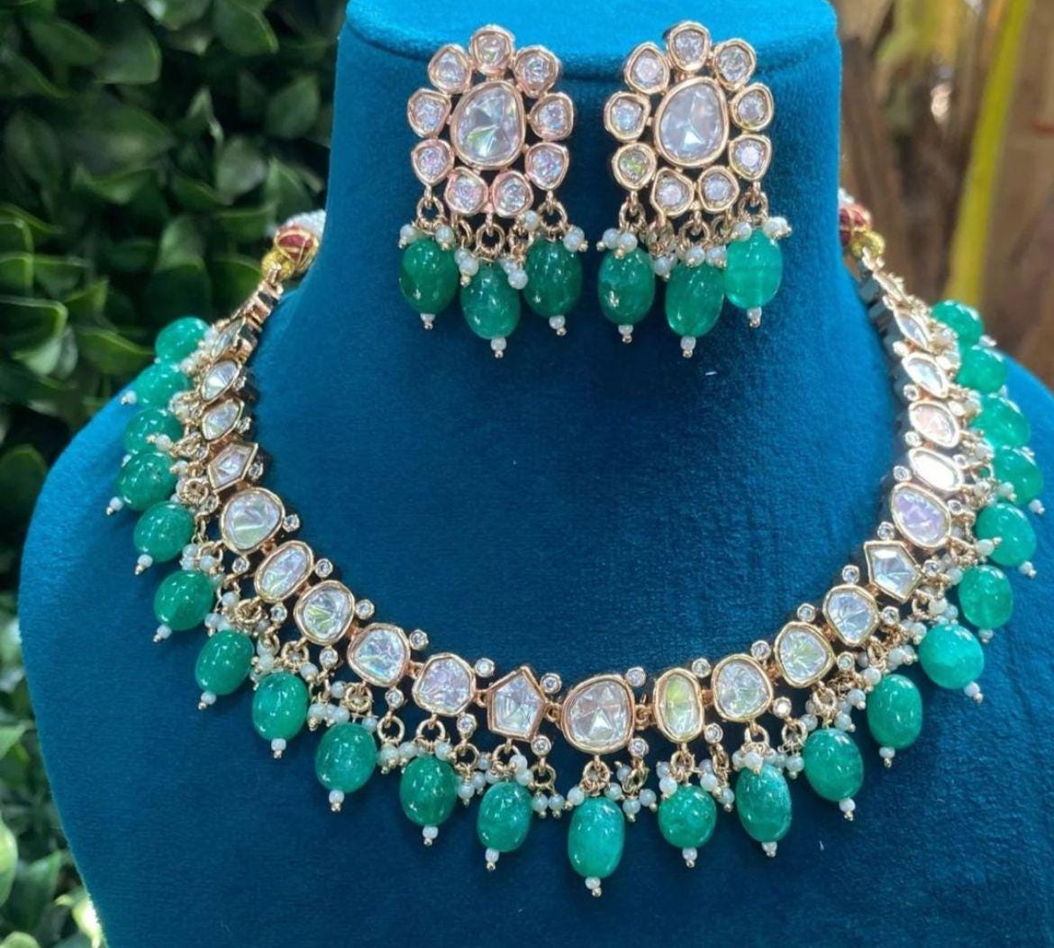 uncut kundan polki elegant necklace set with earrings/ polki necklace set / indian jewelry
