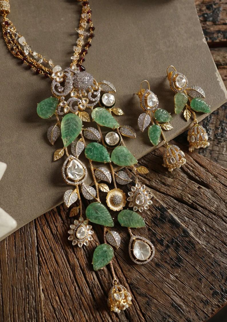 Premium Gold Platedset Mint Green Faux Polki Necklace Set Indian set Designer Statement Jewelry Punjabi Jewelry pakistani jewellery