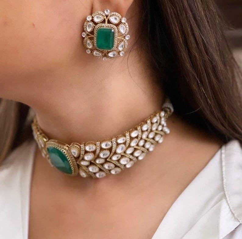 Sabyasachi Victorian Choker pakistani Jewelry emralad gold Sabyasachi Necklace Emerald Indian Choker doublet necklace set indian set