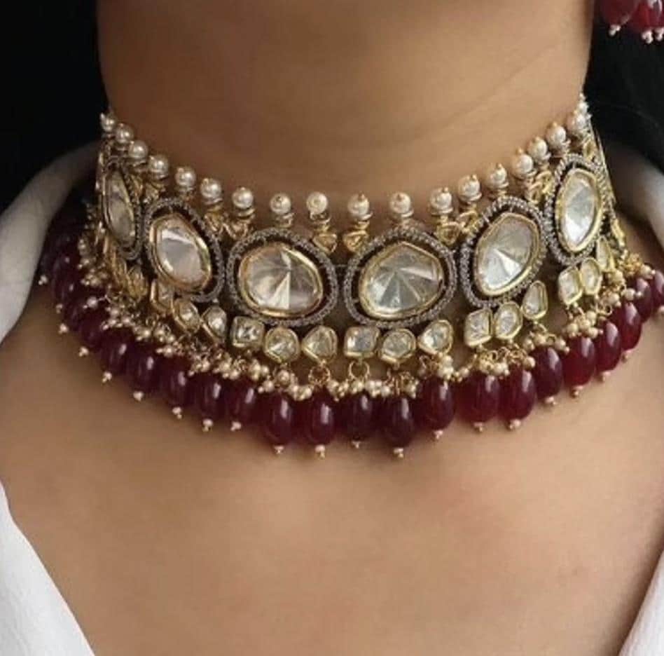 Sabyasachi Inspired  Peal Victorian Uncut Polki Kundan Choker Set/ Artificial Jewelry/Indian Jewelry/Indian Bridal Set/ Green Red White