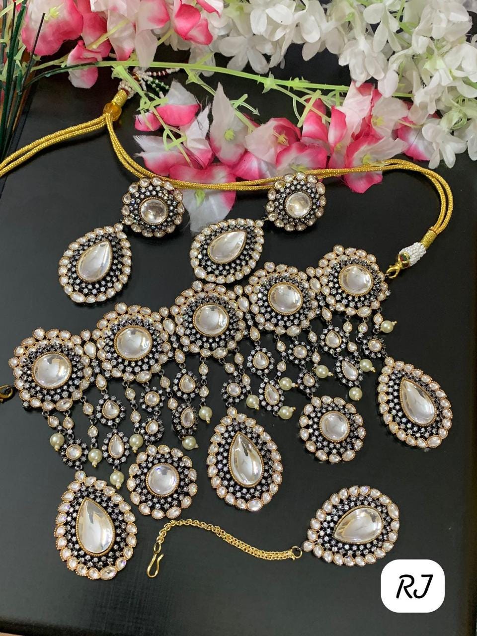 Celebrity inspired Victorian polki necklace set / Victorian jewelry/ Katrina necklace