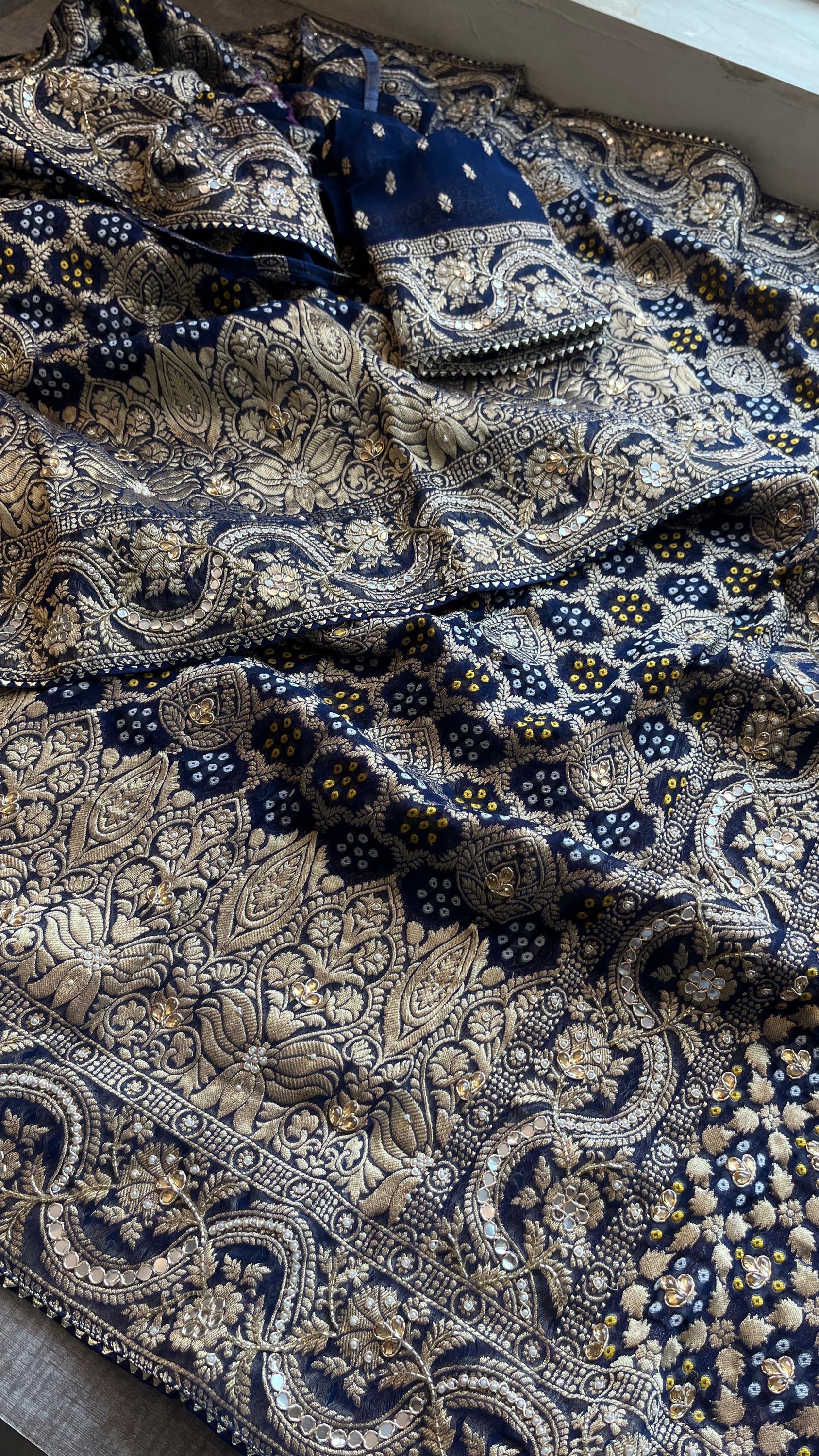 Designer saree, bridal saree, pure khaddi georgette, Banarasi weave, Indian Saree, wedding saree, festive saree, traditional saree
