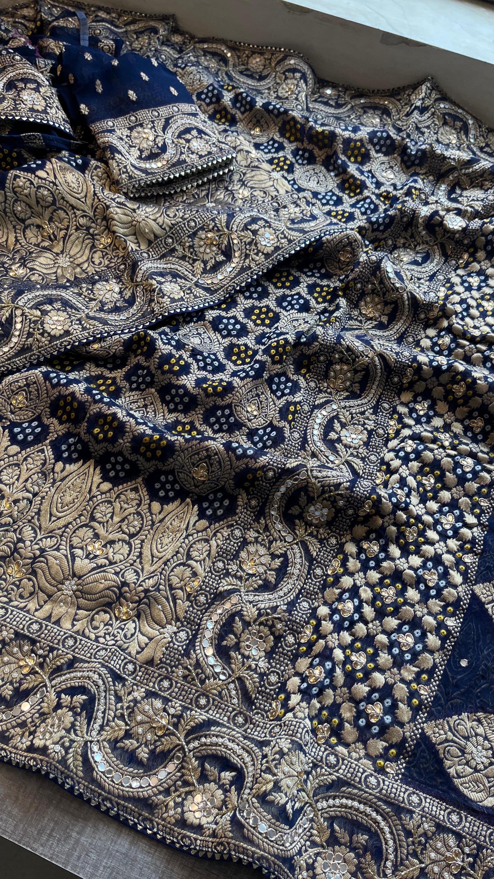 Designer saree, bridal saree, pure khaddi georgette, Banarasi weave, Indian Saree, wedding saree, festive saree, traditional saree