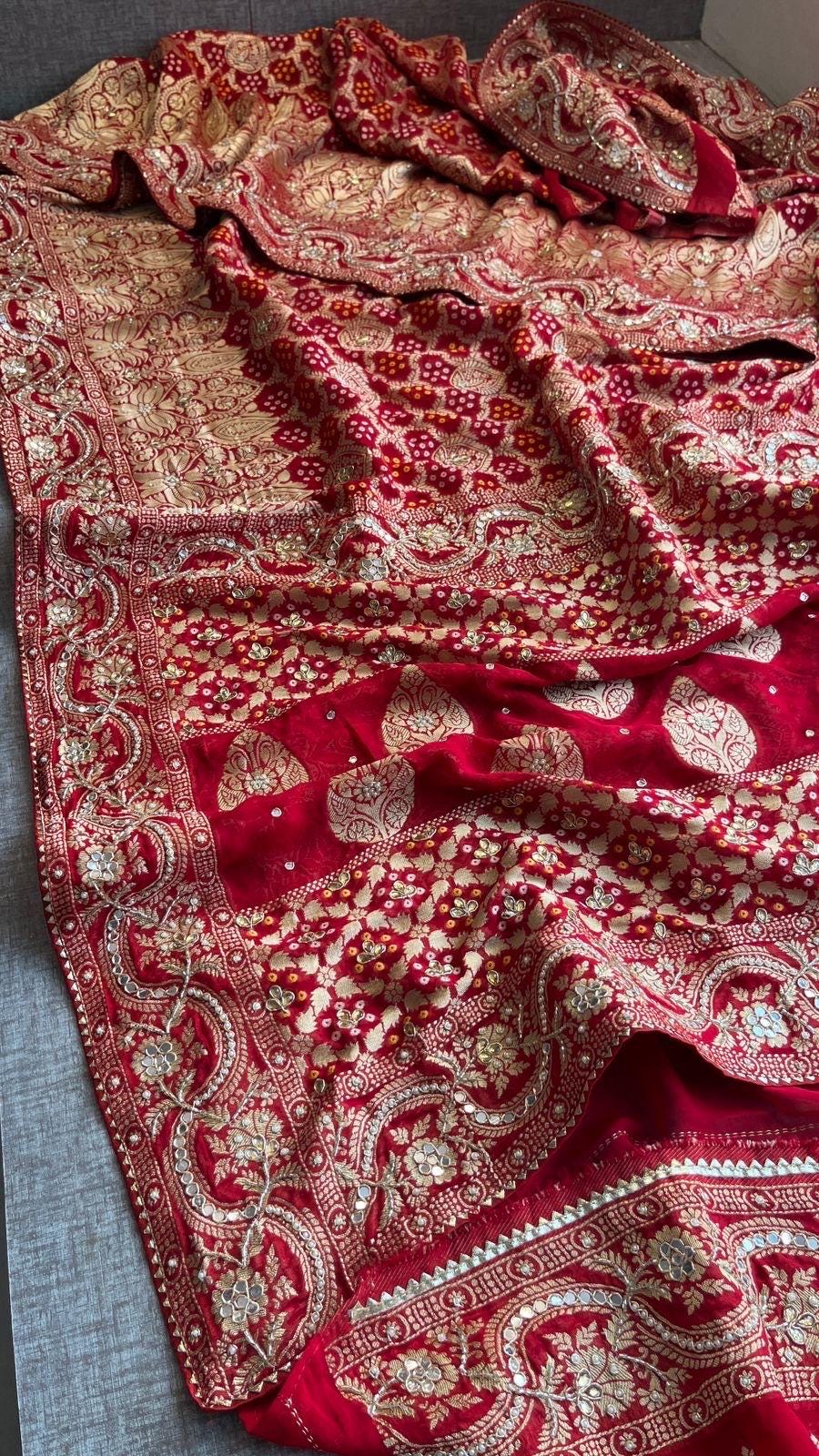Designer saree, bridal saree, pure khaddi georgette, Banarasi weave, Indian Saree, wedding saree, festive saree, traditional saree