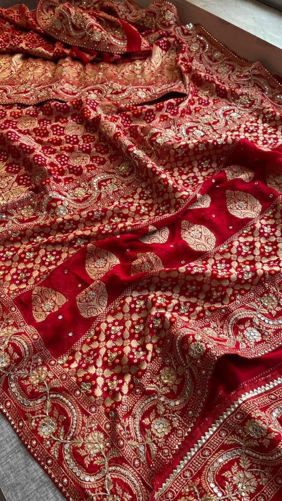 Designer saree, bridal saree, pure khaddi georgette, Banarasi weave, Indian Saree, wedding saree, festive saree, traditional saree