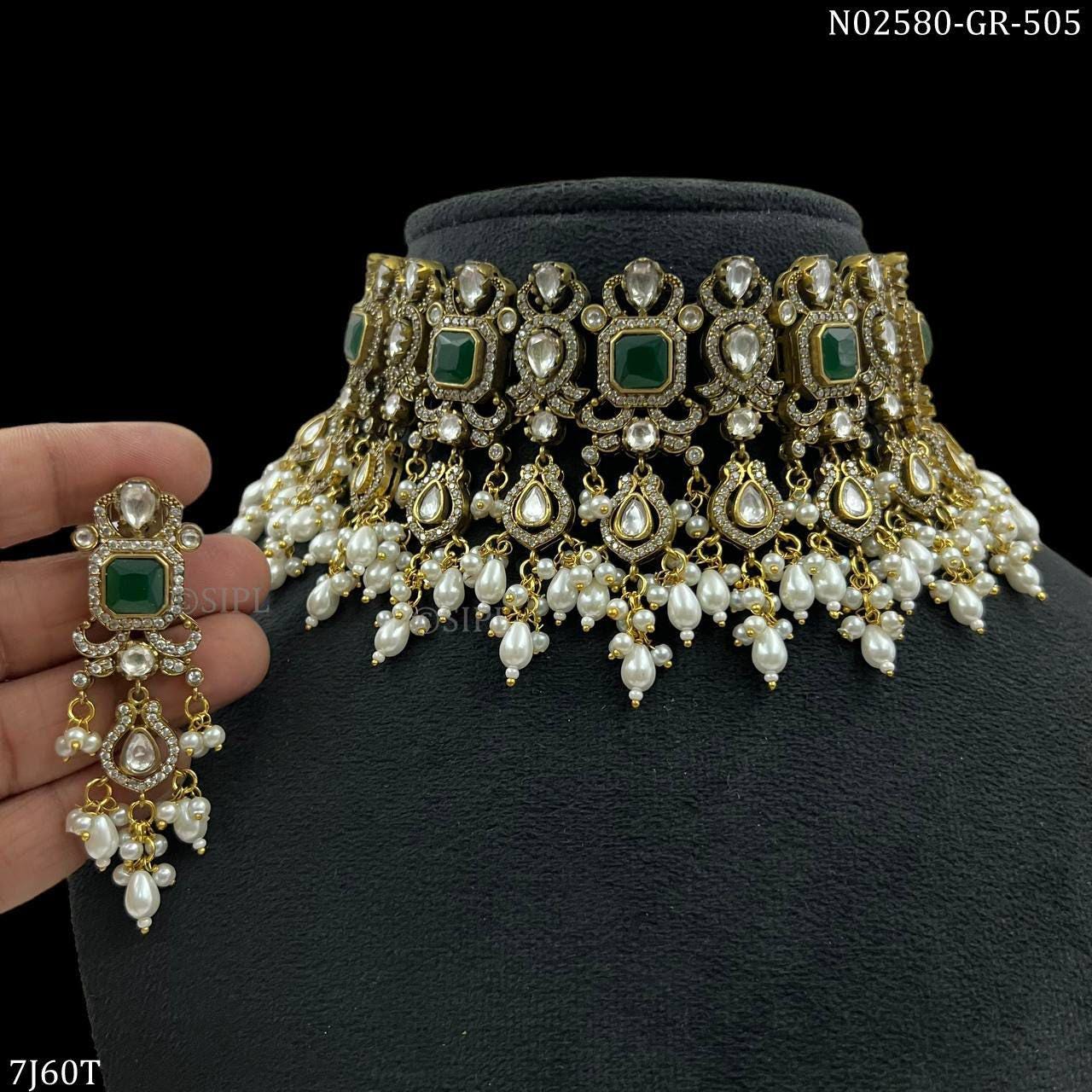 Victorian polki necklace set with earrings/ polki necklace set / Victorian jewelry set