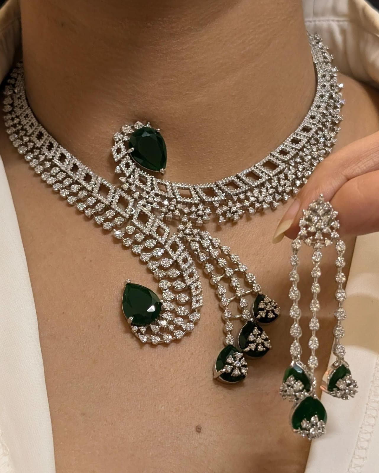 American diamond statement necklace set with earrings/ diamond jewelry set/ ad necklace set