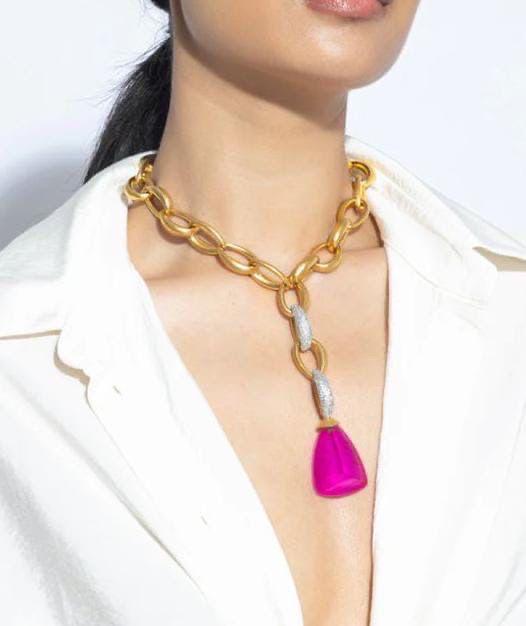Gold Link and Doublet necklace/Bollywood jewelry/International jewelry/Fusion jewelry/Statement necklace/Partywear necklace/Pendant necklace