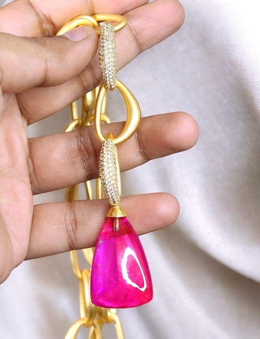 Gold Link and Doublet necklace/Bollywood jewelry/International jewelry/Fusion jewelry/Statement necklace/Partywear necklace/Pendant necklace