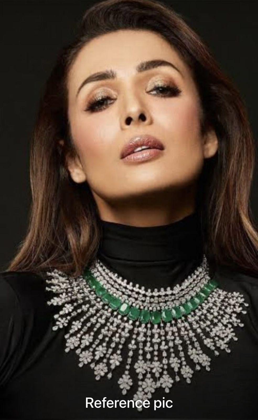 Malaika Arora inspired very fine premium CZ and stones necklace with earrings/statement necklace/partywear necklace/bollywood jewelry