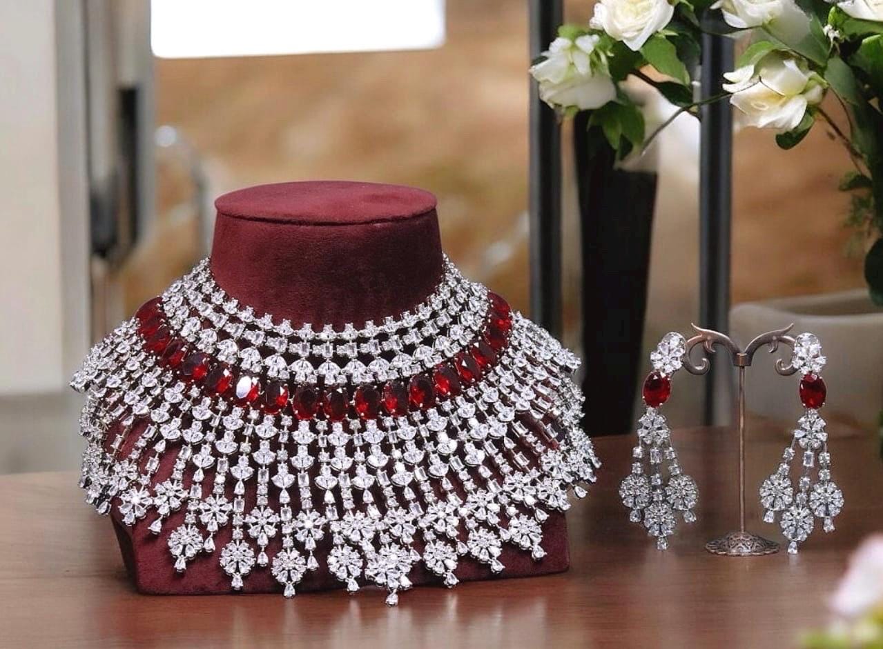 Malaika Arora inspired very fine premium CZ and stones necklace with earrings/statement necklace/partywear necklace/bollywood jewelry