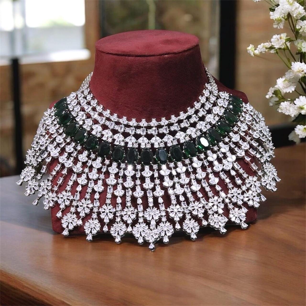Malaika Arora inspired very fine premium CZ and stones necklace with earrings/statement necklace/partywear necklace/bollywood jewelry