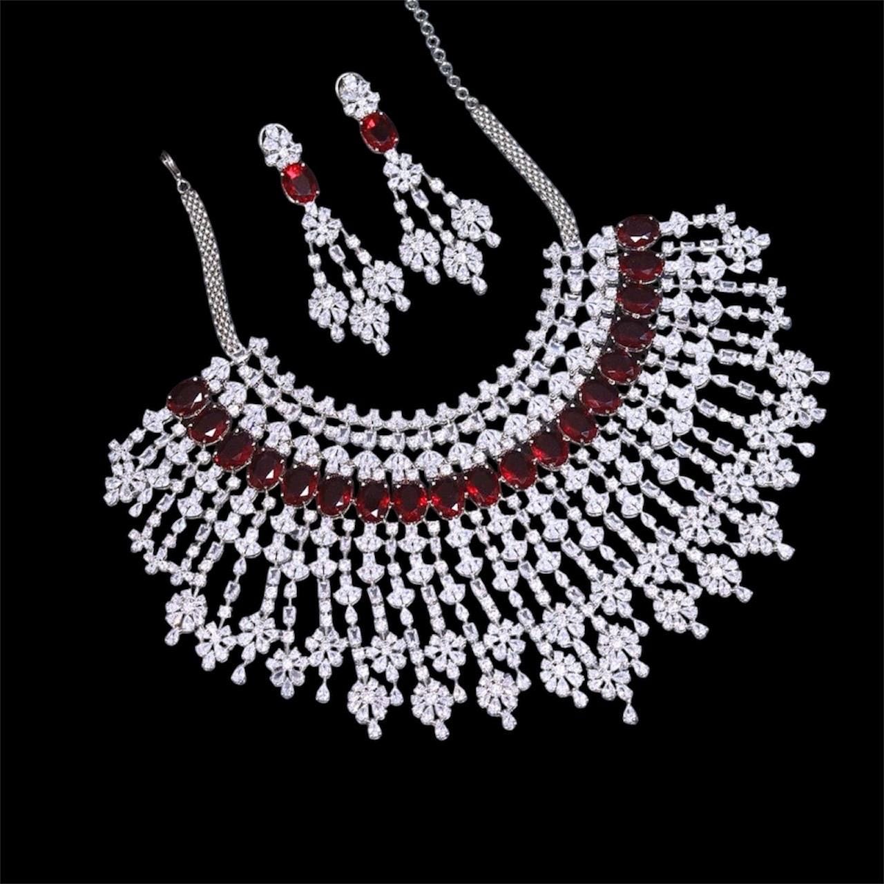 Malaika Arora inspired very fine premium CZ and stones necklace with earrings/statement necklace/partywear necklace/bollywood jewelry