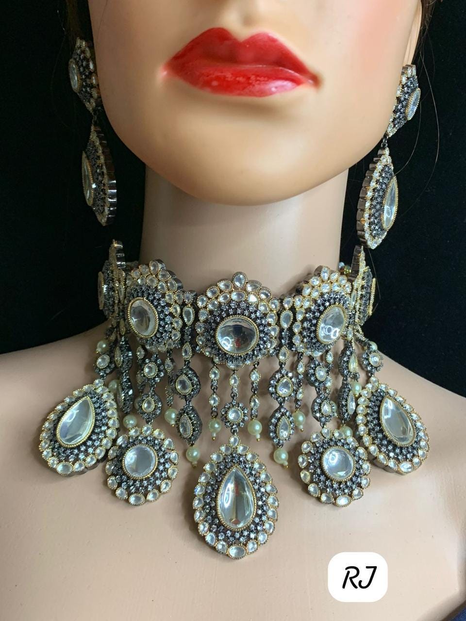 Celebrity inspired Victorian polki necklace set / Victorian jewelry/ Katrina necklace