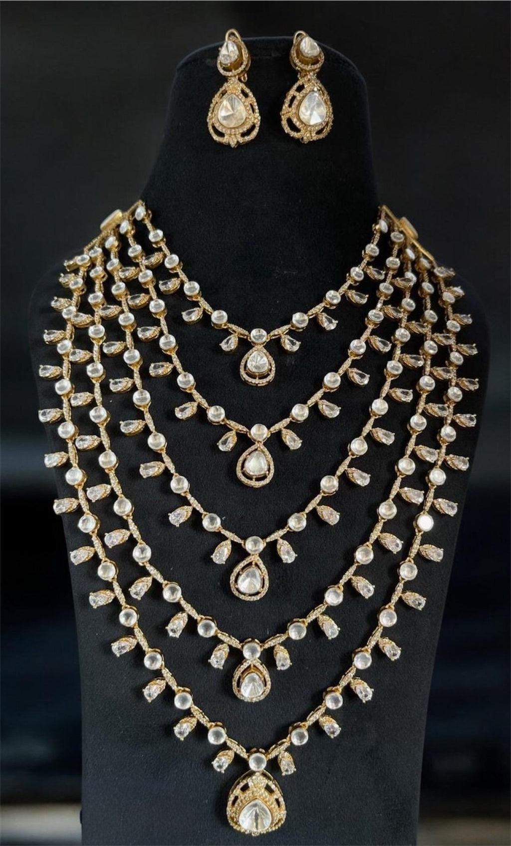 Moissanite Polki layered Necklace with earrings,Indian jewelry,Wedding jewelry,Statement necklace,Pakistani jewery,Bollywood,Sabyasachi set