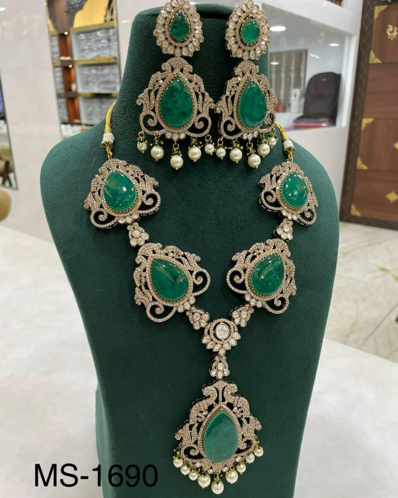 Ad stunned Victorian mossanite long necklace set with doublets stones / doublets necklace set/ long necklace set