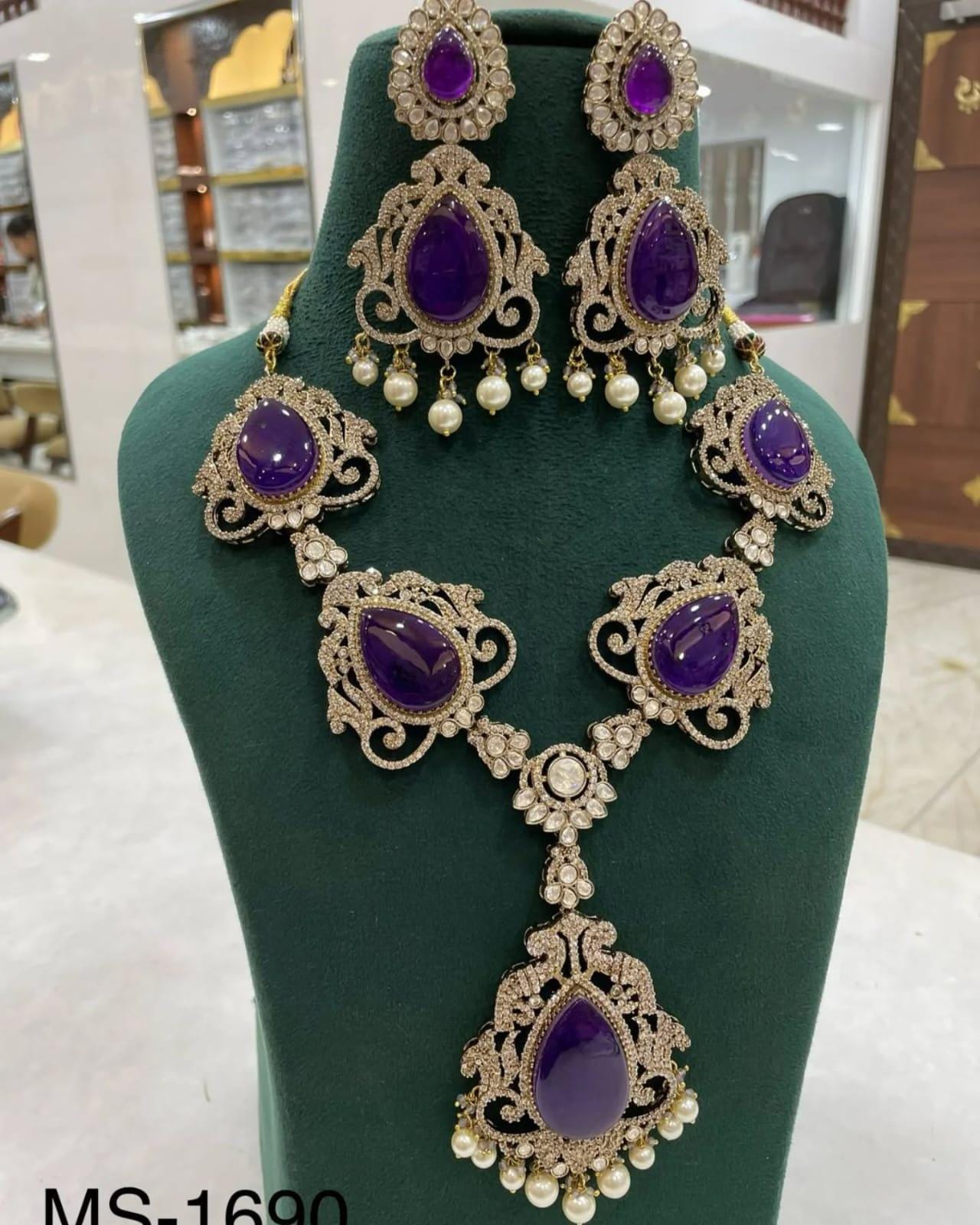 Ad stunned Victorian mossanite long necklace set with doublets stones / doublets necklace set/ long necklace set