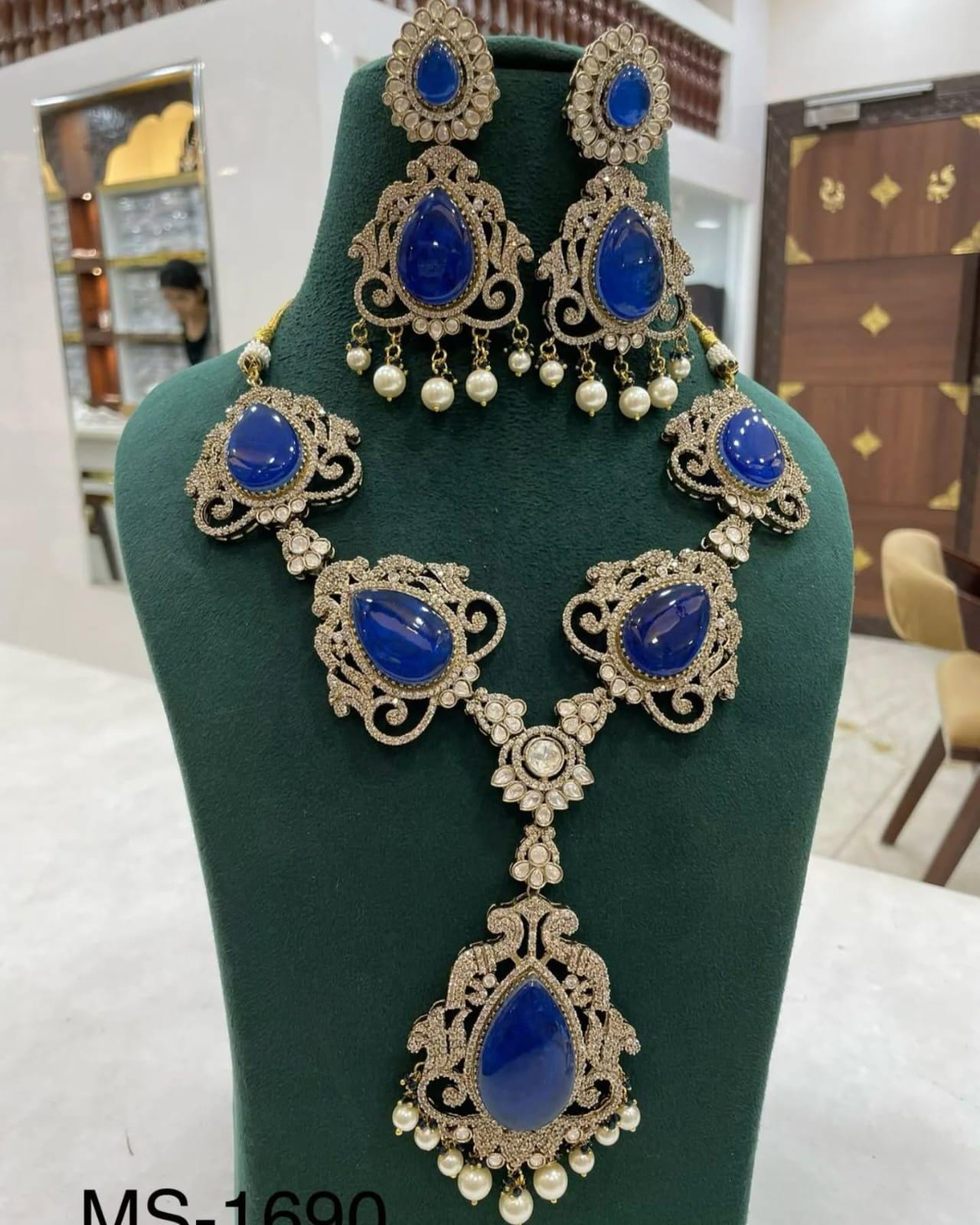 Ad stunned Victorian mossanite long necklace set with doublets stones / doublets necklace set/ long necklace set