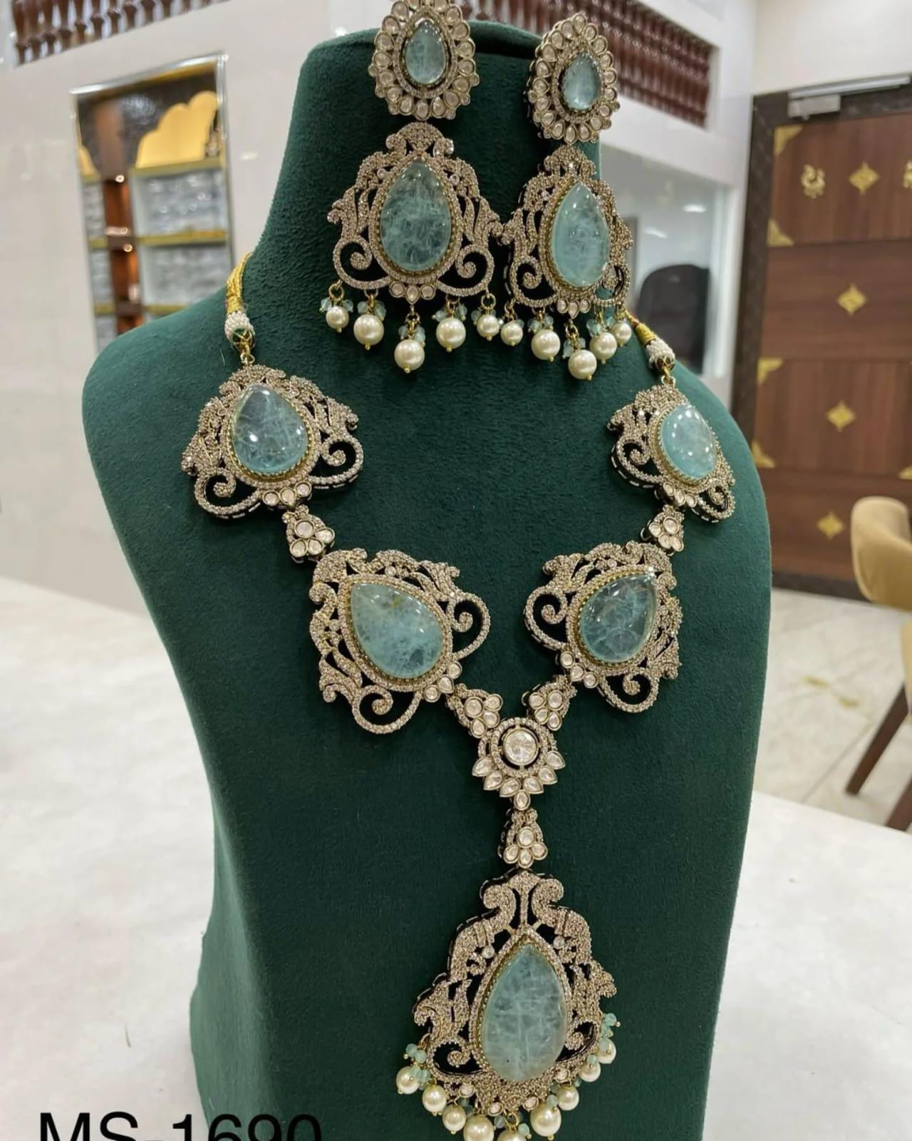 Ad stunned Victorian mossanite long necklace set with doublets stones / doublets necklace set/ long necklace set