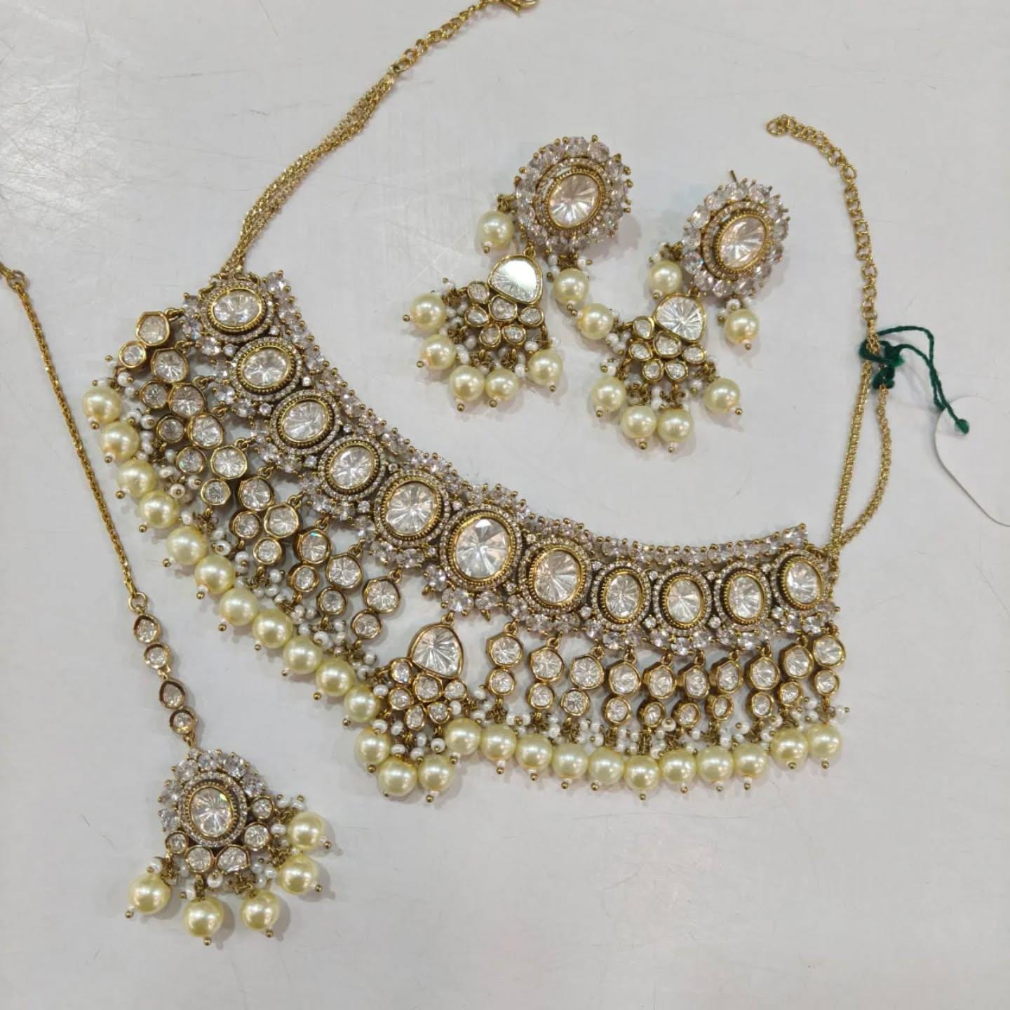 Gold plated tyani inspired real mossanite polki necklace set stunned with ad stones/ mossanite necklace set
