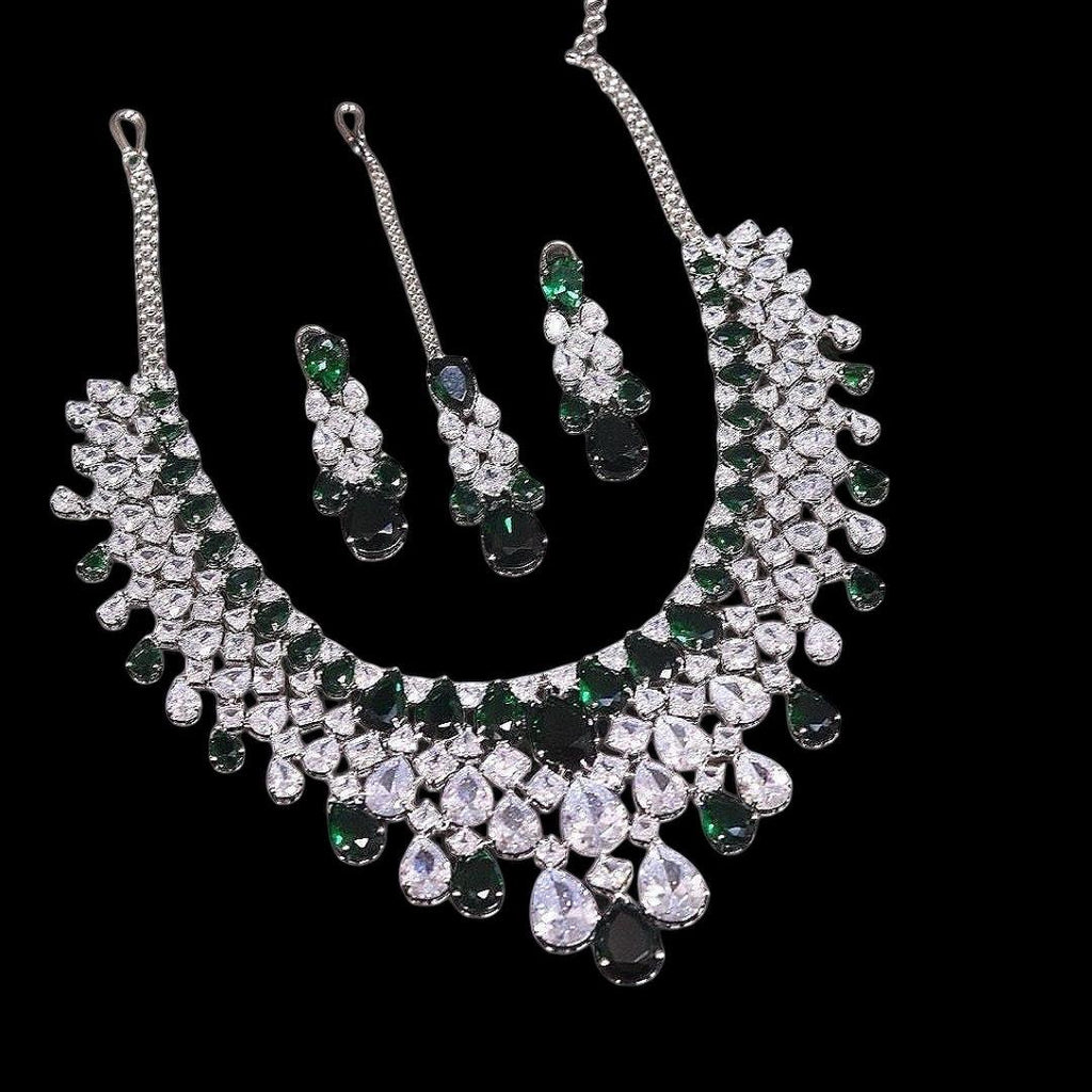 Nita Ambani inspired American diamond statement necklace set with earrings and tikka/ diamond statement necklace set/ Bollywood/ celebrity