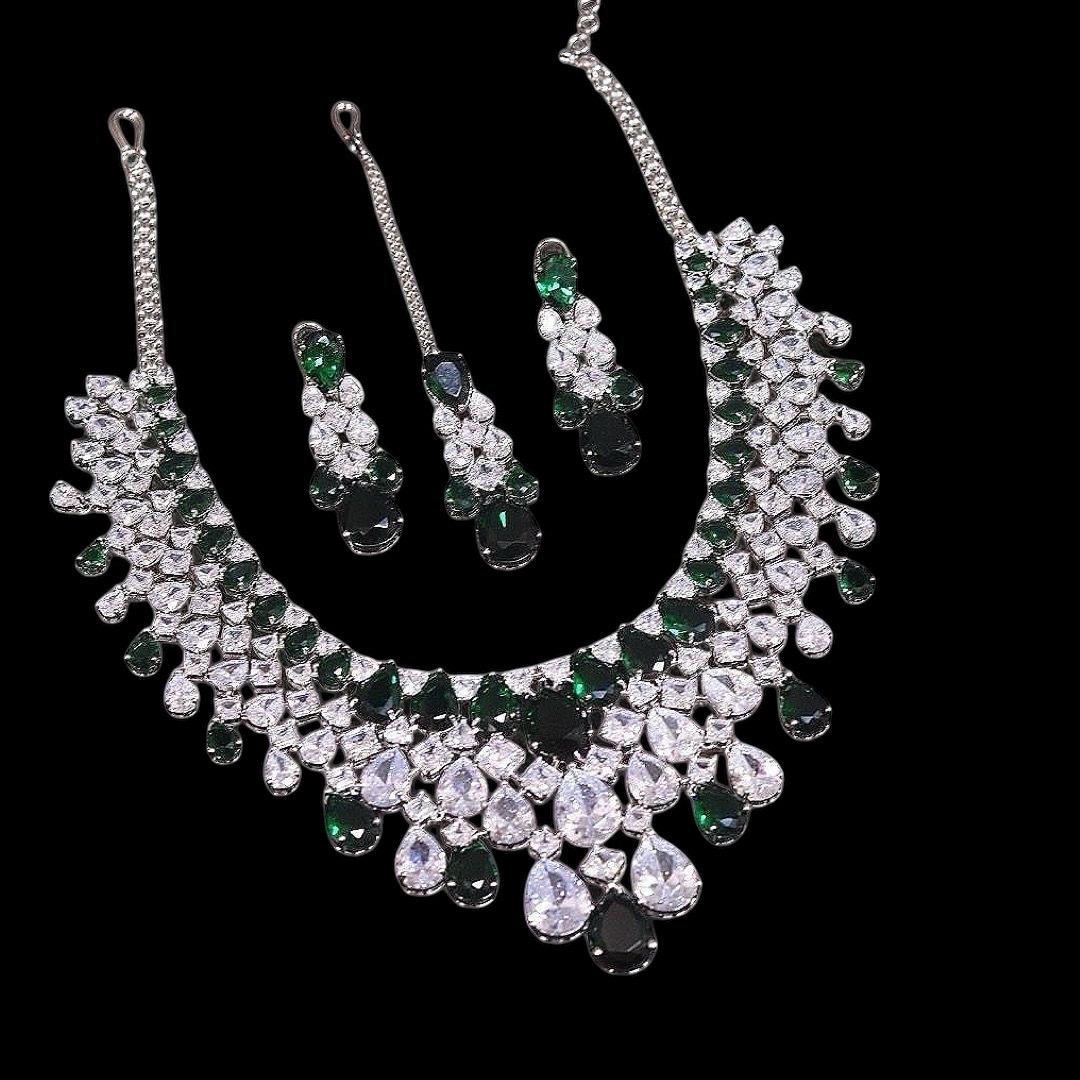 Nita Ambani inspired American diamond statement necklace set with earrings and tikka/ diamond statement necklace set/ Bollywood/ celebrity