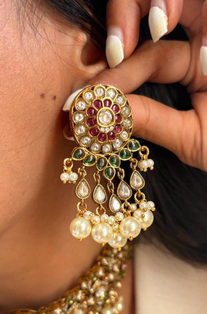 Sabyasachi inspired necklace gold jewellery pink kundan necklace green emralad jewellery choker set