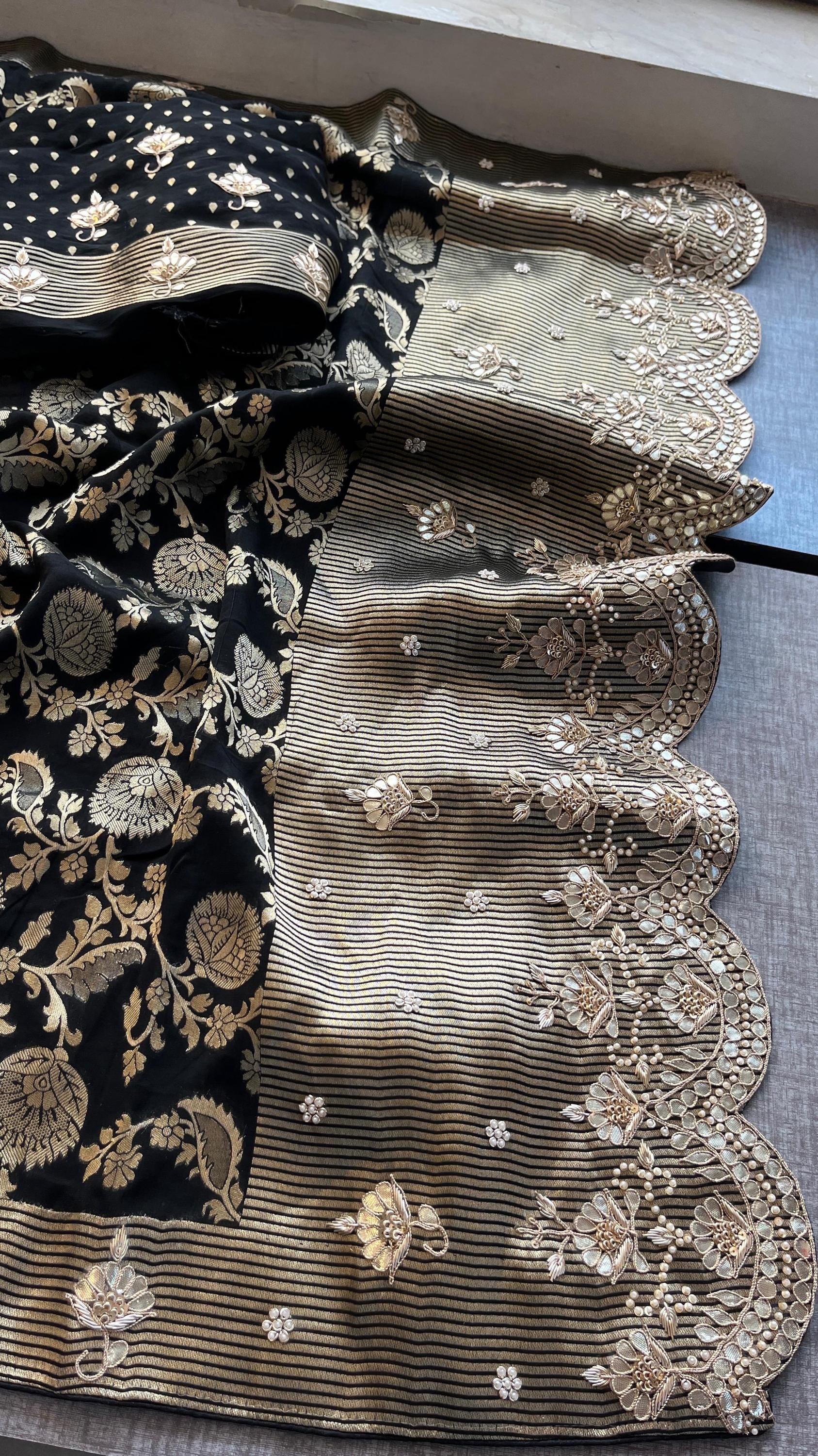 Designer saree, bridal saree, pure khaddi georgette, Banarasi weave, Indian Saree, wedding saree, festive saree, traditional saree