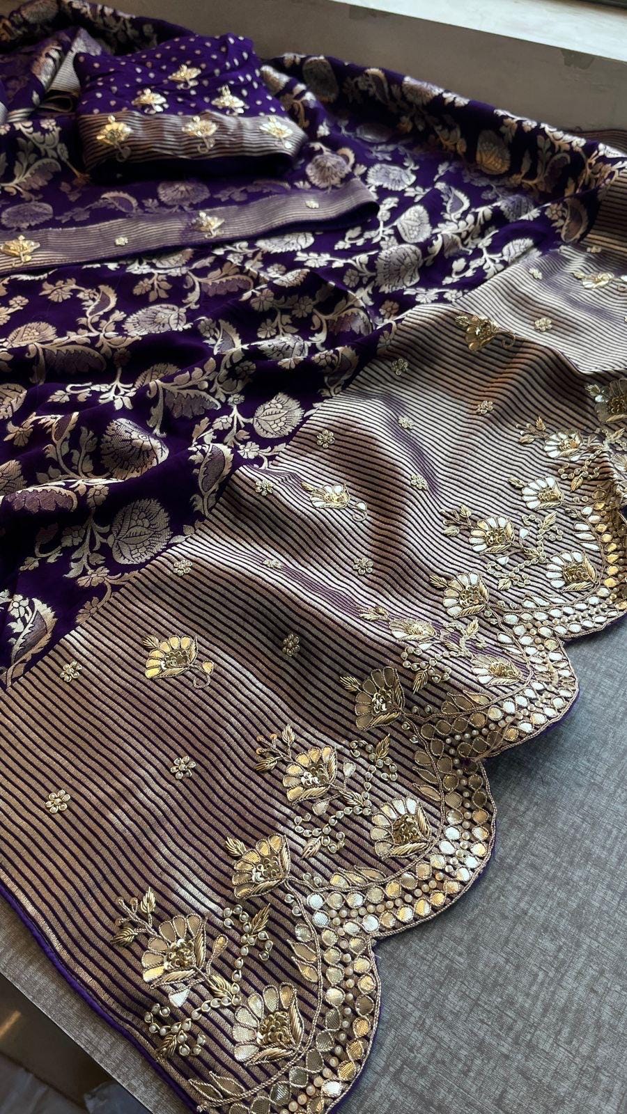 Designer saree, bridal saree, pure khaddi georgette, Banarasi weave, Indian Saree, wedding saree, festive saree, traditional saree