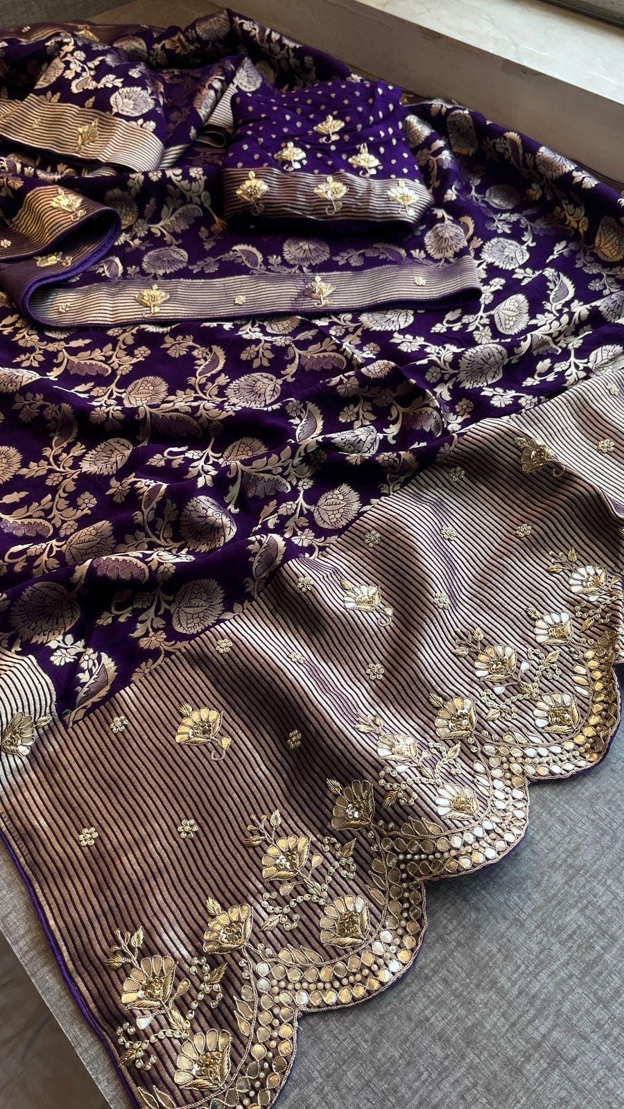 Designer saree, bridal saree, pure khaddi georgette, Banarasi weave, Indian Saree, wedding saree, festive saree, traditional saree