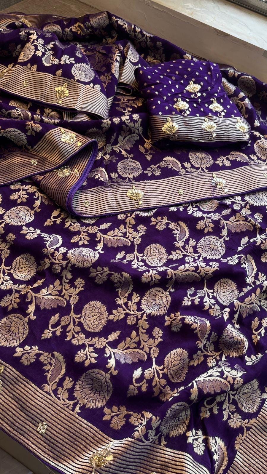 Designer saree, bridal saree, pure khaddi georgette, Banarasi weave, Indian Saree, wedding saree, festive saree, traditional saree