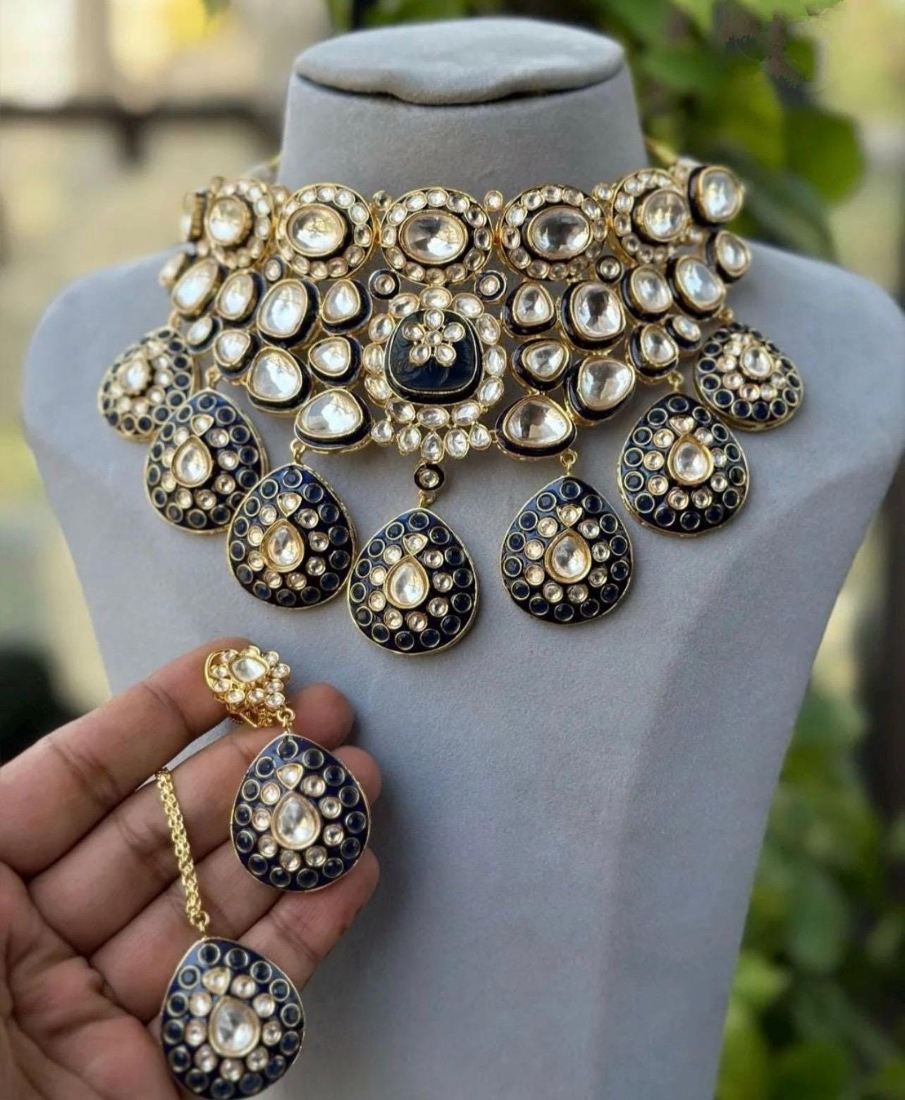 Sabyasachi Inspired Finest Quality Meenakari Faux Uncut Big Size Polki Kundan Bridal Necklace Set With Earrings Pakistan Set Indian Necklace