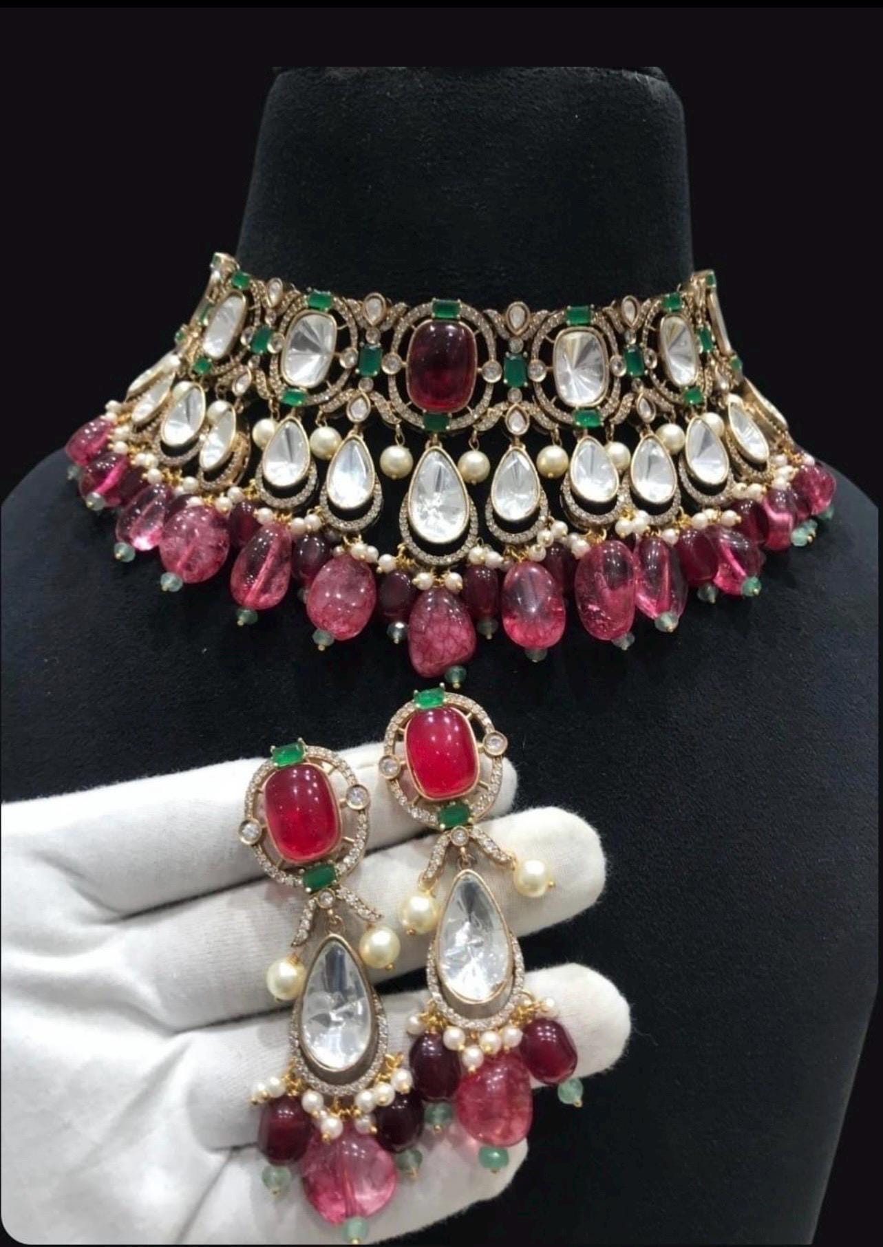 Victorian Sabyasachi inspired Moissanite polki Kundan Necklace,Bollywood Designer,Statement necklace,Celebrity,Indian Pakistani wedding set