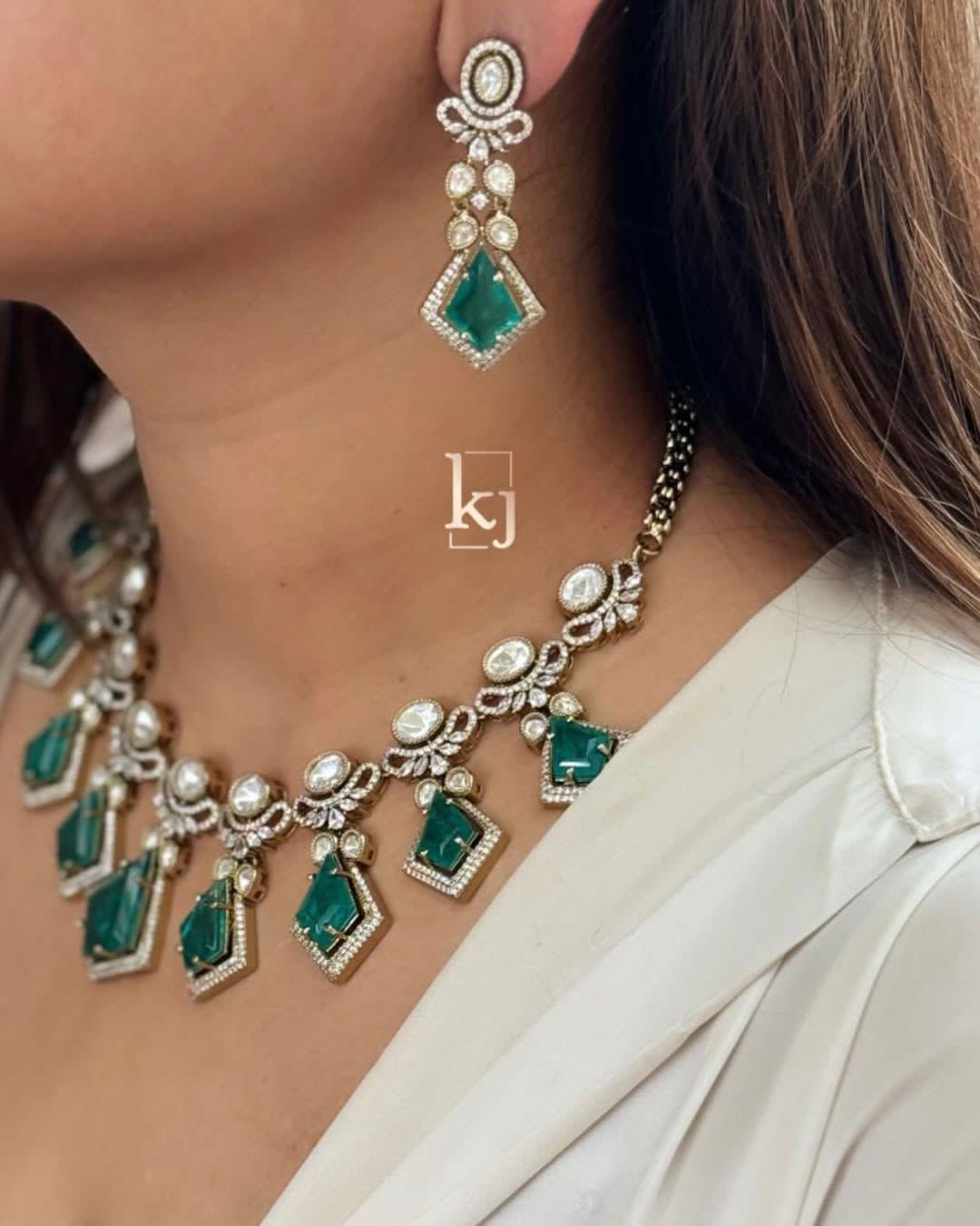 Mossanite polki doublets statement necklace set with earrings/ sabyasachi inspired jewelry set