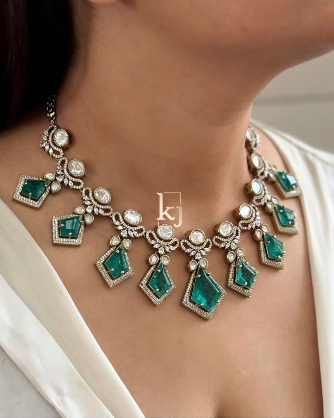 Mossanite polki doublets statement necklace set with earrings/ sabyasachi inspired jewelry set