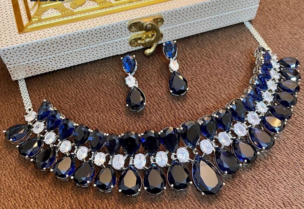 American diamond choker necklace set with earrings/statement necklace/Indian jewelry/fusion jewelry/Pakistani jewelry/Wedding necklace