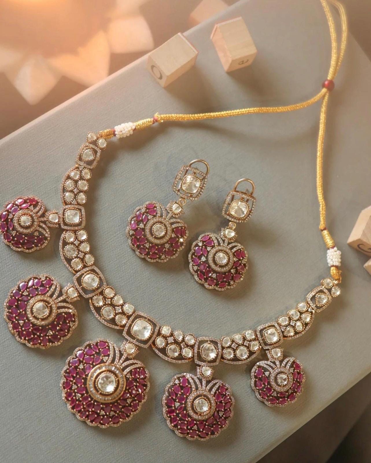 Fine Ruby Pink Gold Sabyasachi Victorian Choker Indian Jewelry Sabyasachi Necklace Ruby Indian Choker Indian Necklace Bollywood Jewelry Set