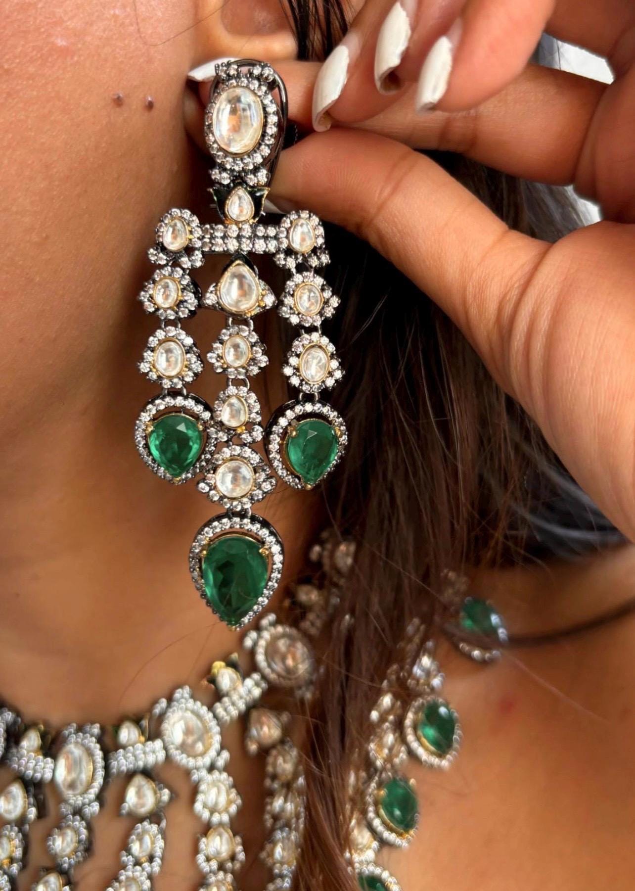 Emerald Victorian Moissanite Kundan Necklace, Sabyasachi necklace, Indian Jewelry, Pakistani Jewelry, Wedding necklace, Bridal necklace