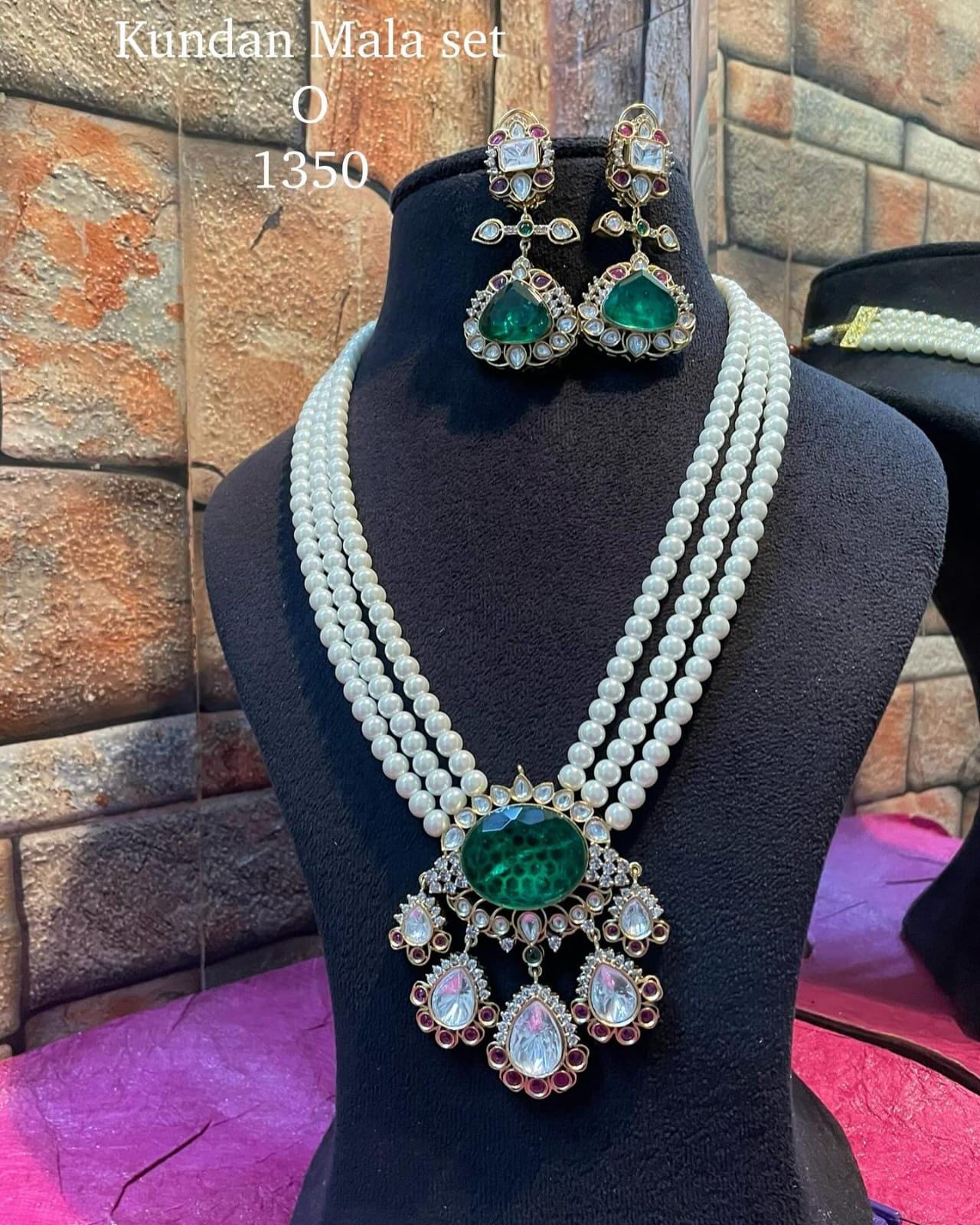 pearl mala long necklace with earrings set polki necklace mossanite necklace doublet necklace