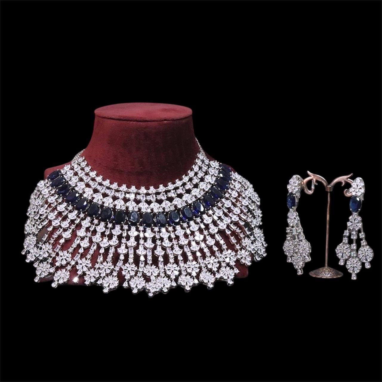 Malaika Arora inspired very fine premium CZ and stones necklace with earrings/statement necklace/partywear necklace/bollywood jewelry