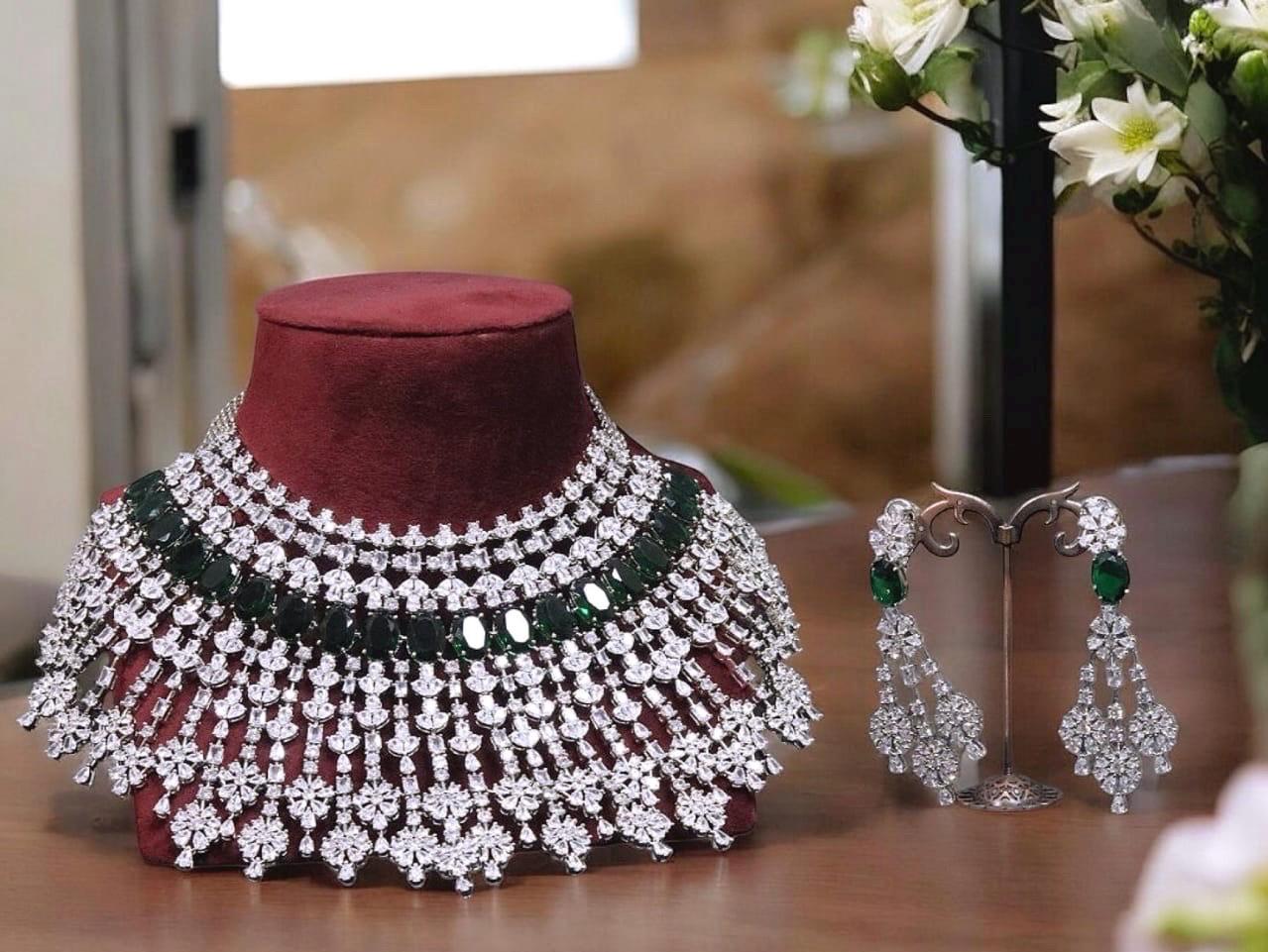 Malaika Arora inspired very fine premium CZ and stones necklace with earrings/statement necklace/partywear necklace/bollywood jewelry