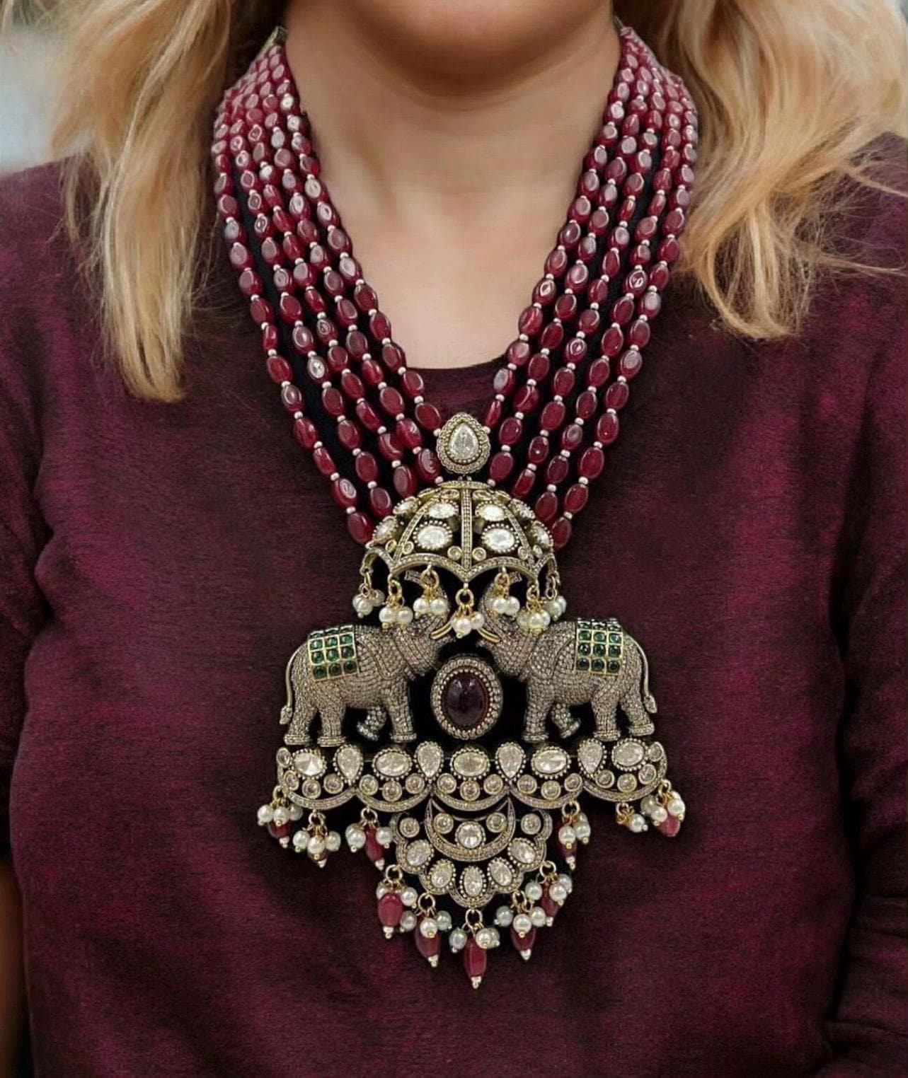 Sabyasachi Inspired Fine Quality Layered Long Victorian Pendant Set/Pakistani Necklace/Wedding Jewelry/Indian necklace/Elephant pendant
