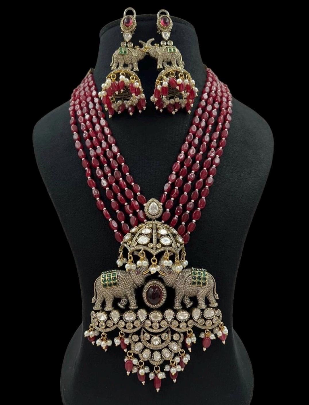 Sabyasachi Inspired Fine Quality Layered Long Victorian Pendant Set/Pakistani Necklace/Wedding Jewelry/Indian necklace/Elephant pendant