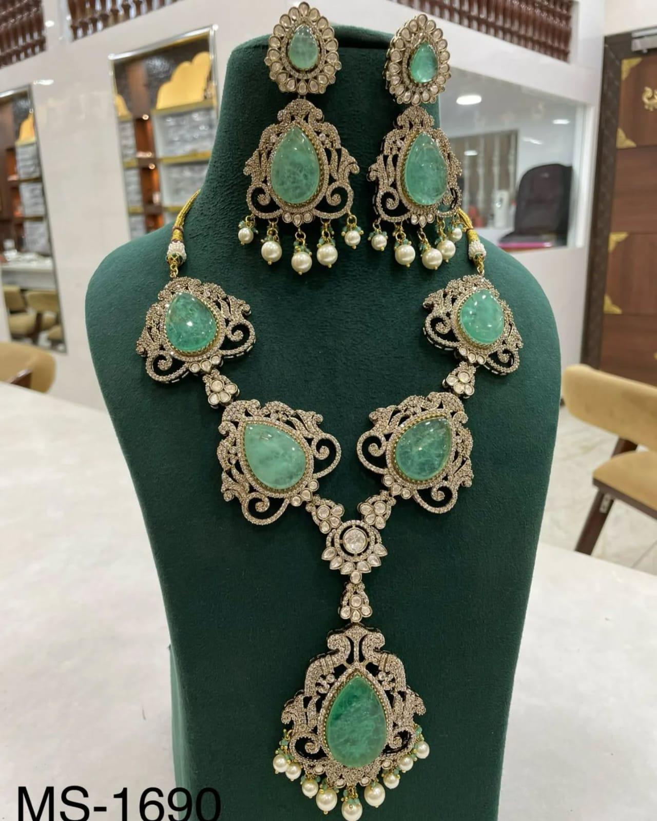 Ad stunned Victorian mossanite long necklace set with doublets stones / doublets necklace set/ long necklace set