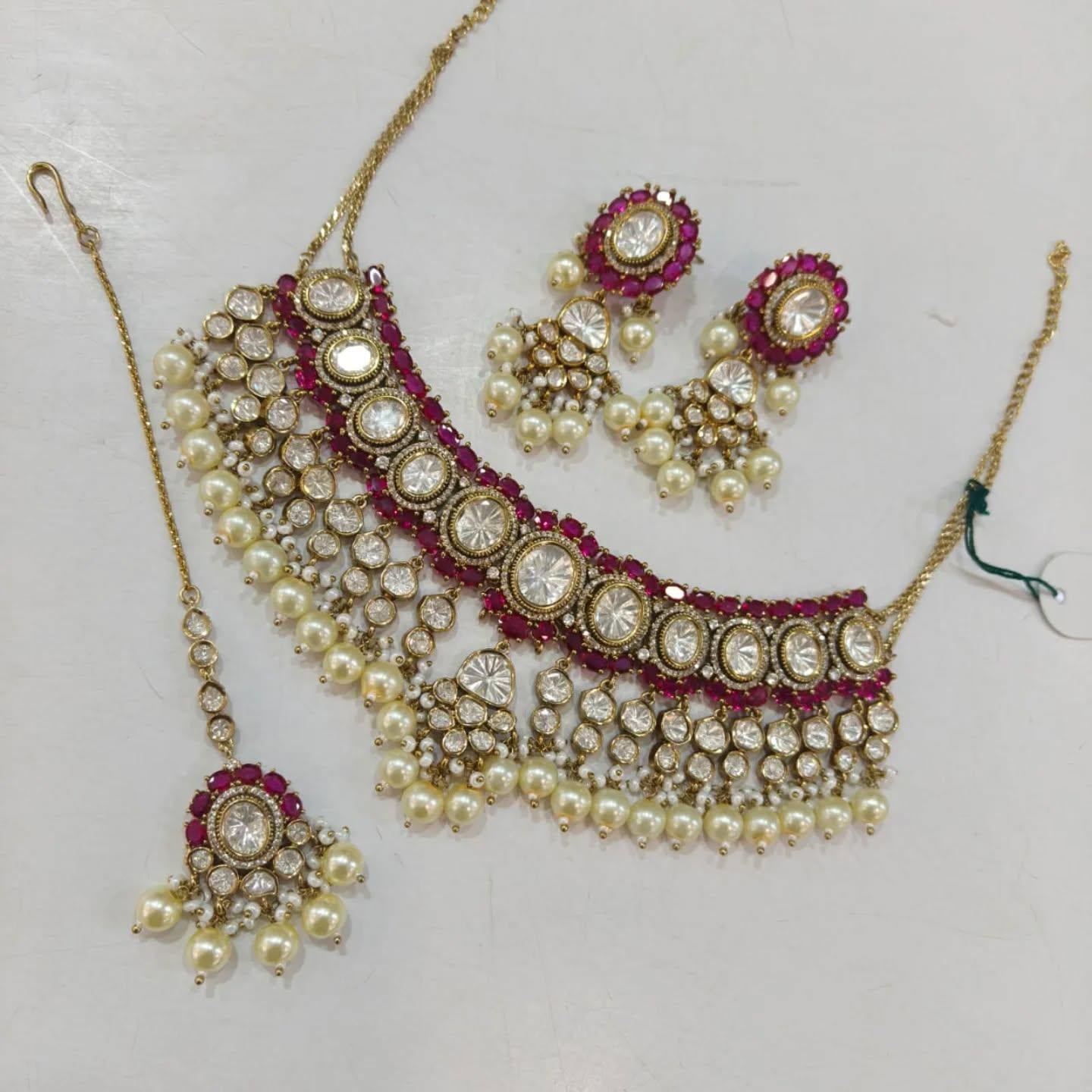 Gold plated tyani inspired real mossanite polki necklace set stunned with ad stones/ mossanite necklace set