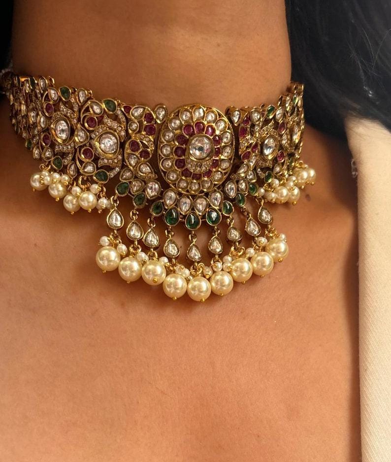 Sabyasachi inspired necklace gold jewellery pink kundan necklace green emralad jewellery choker set