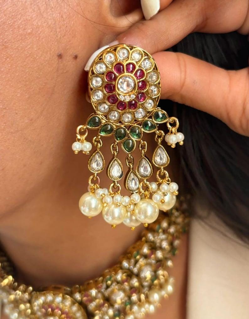 Sabyasachi inspired necklace gold jewellery pink kundan necklace green emralad jewellery choker set