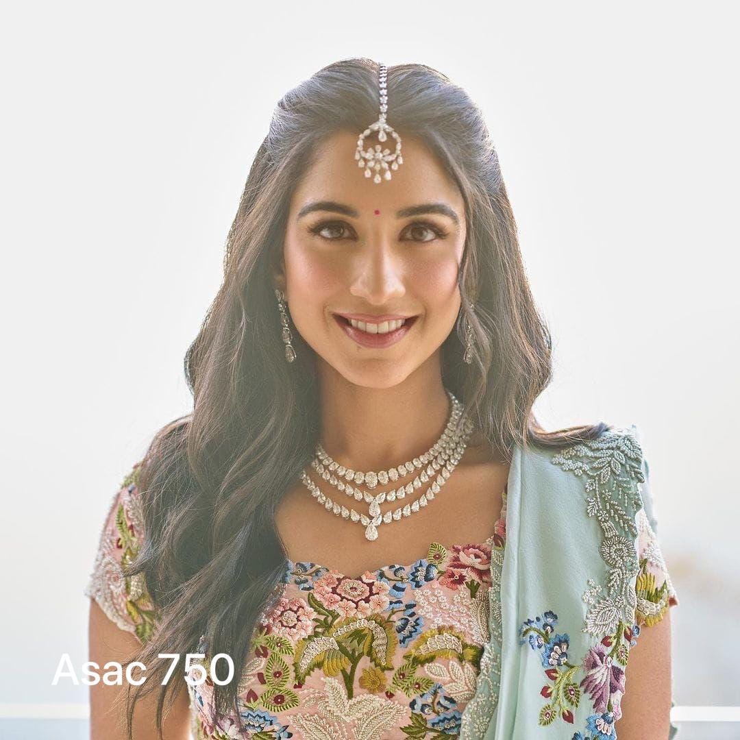 Radhika marchent inspired 3 layered american diamond necklace set with earrings / ad necklace set