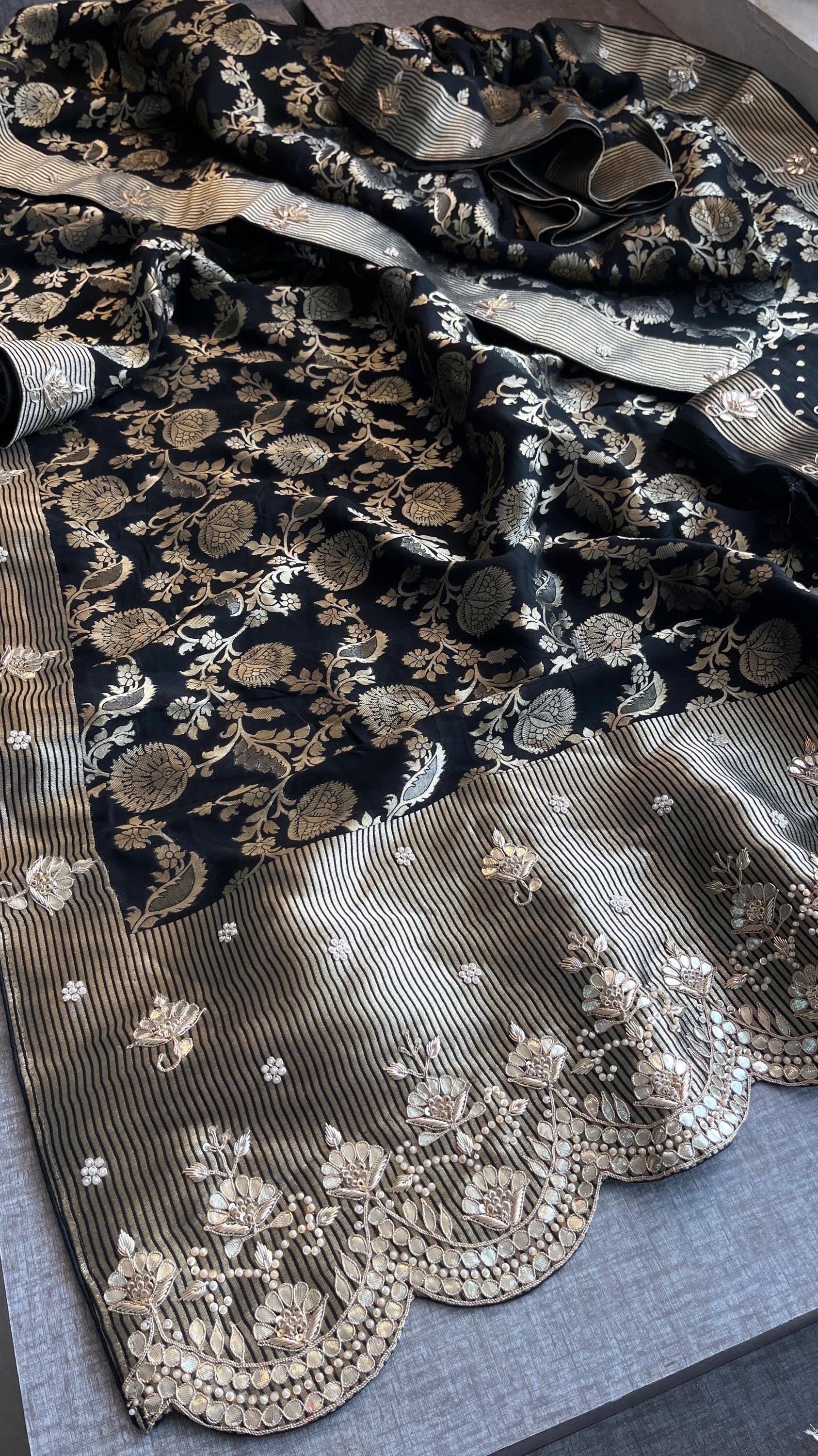 Designer saree, bridal saree, pure khaddi georgette, Banarasi weave, Indian Saree, wedding saree, festive saree, traditional saree